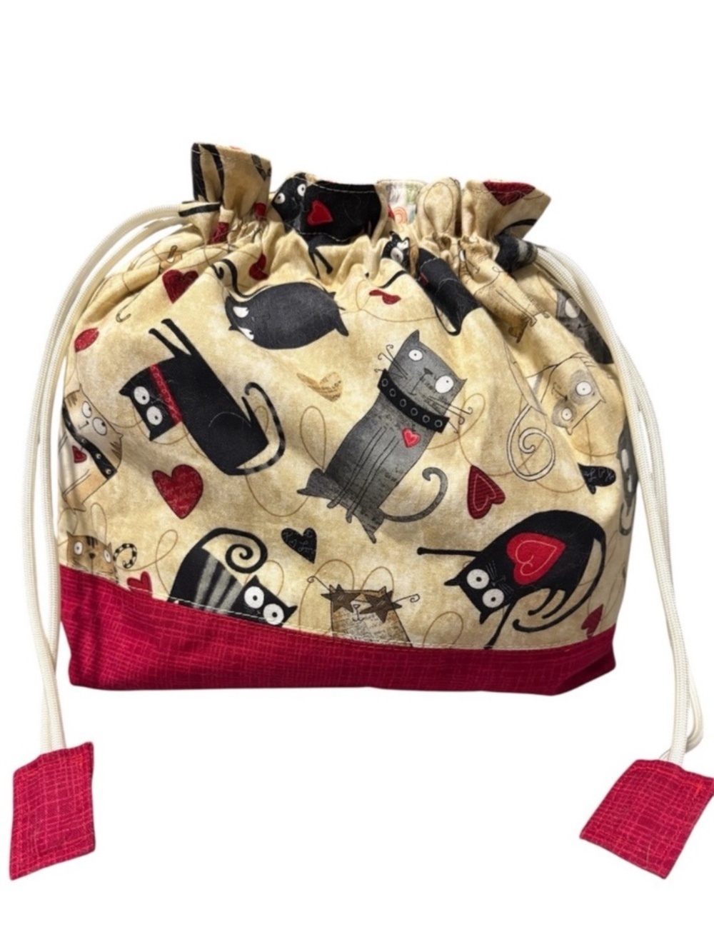 Cats Project Bag Knitting Crochet Craft Drawstring Tote Yarn Organizer Storage